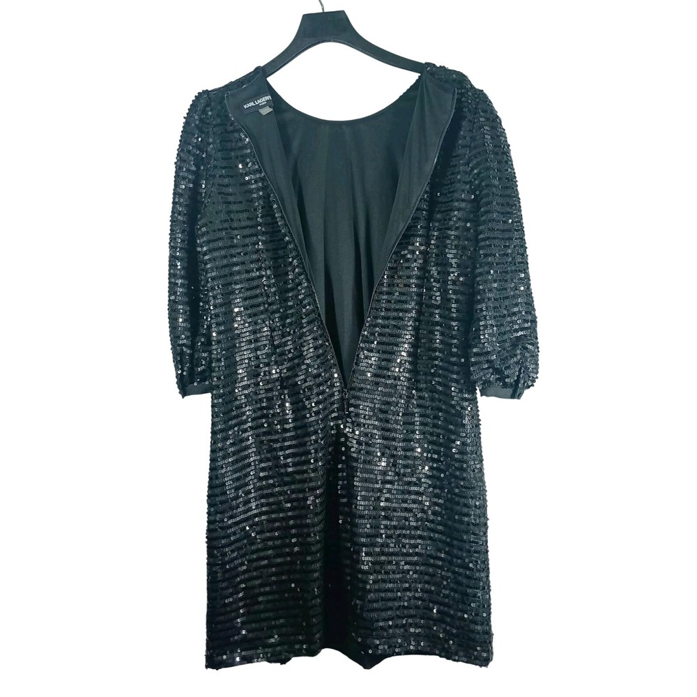 karl Lagerfeld womens mini dress black sequins L black whimsigoth party cocktail - Picture 3 of 8